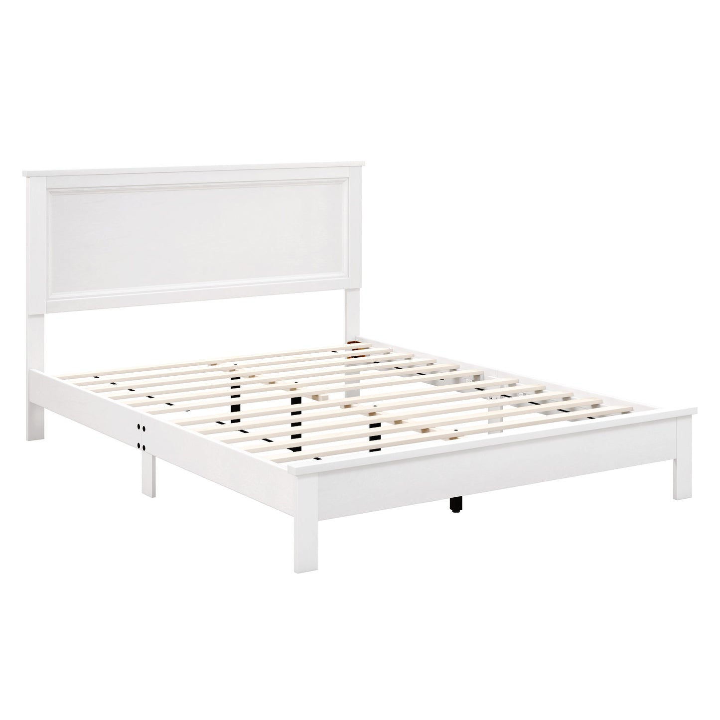 Queen Size Bed Frame Platform Slat High Headboard Bedroom with Rubber Wood Leg-Walnut - White
