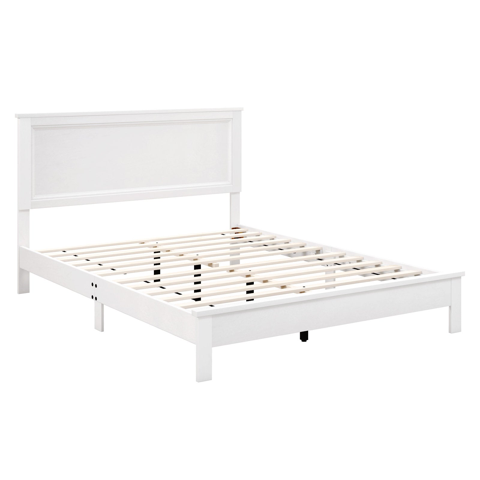 Queen Size Bed Frame Platform Slat High Headboard Bedroom with Rubber Wood Leg-Walnut - White
