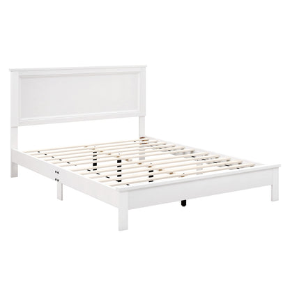 Queen Size Bed Frame Platform Slat High Headboard Bedroom with Rubber Wood Leg-Walnut - White