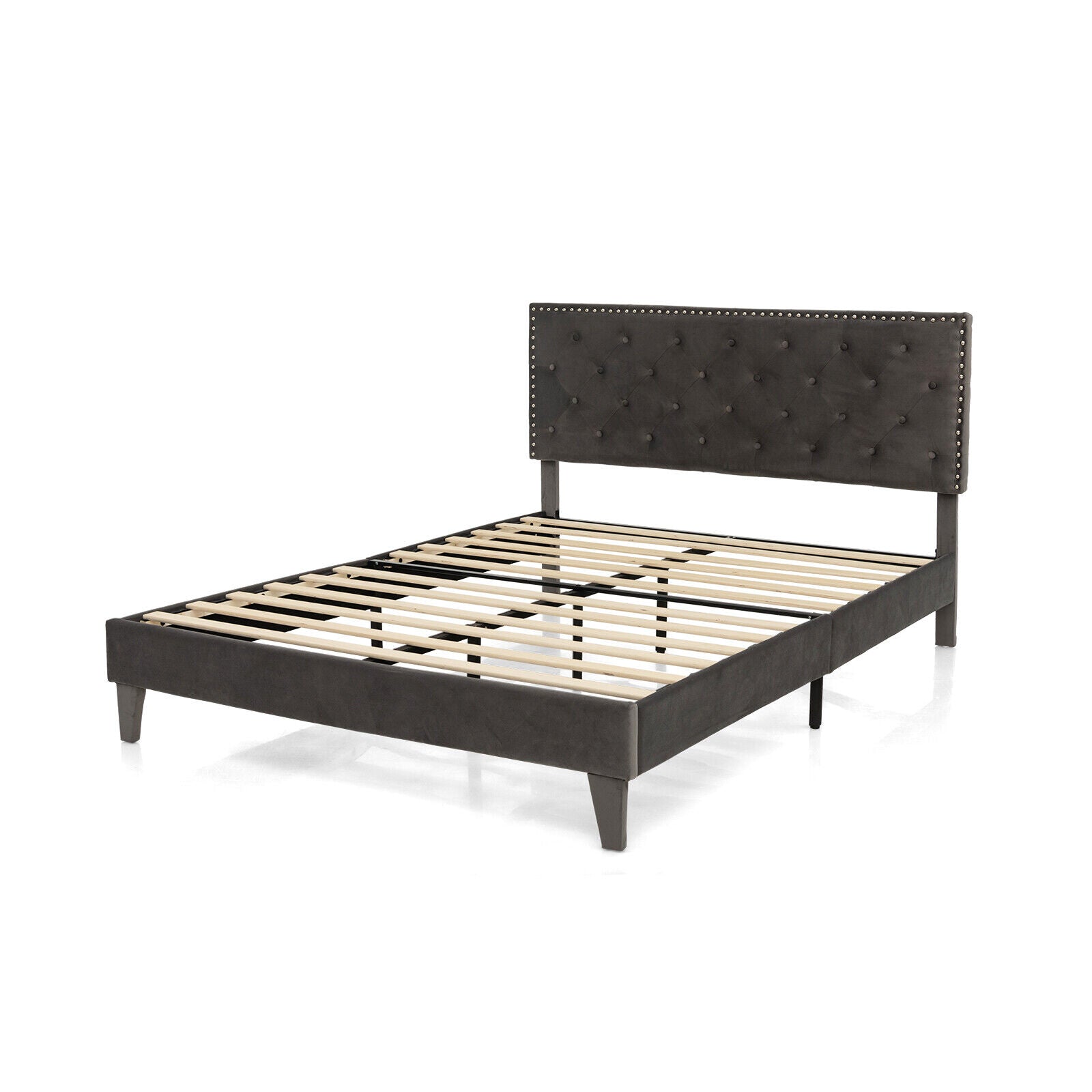 Full/Queen Size Upholstered Platform Bed with Tufted Headboard-Full Size - Queen Size