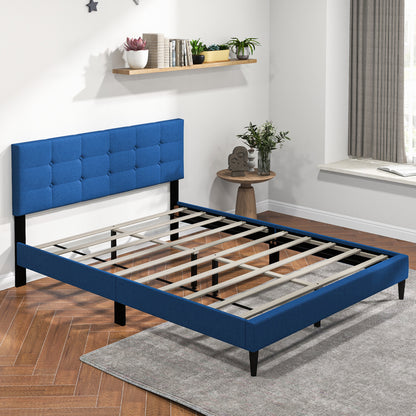 Queen Size Upholstered Platform Bed with Button Tufted Headboard