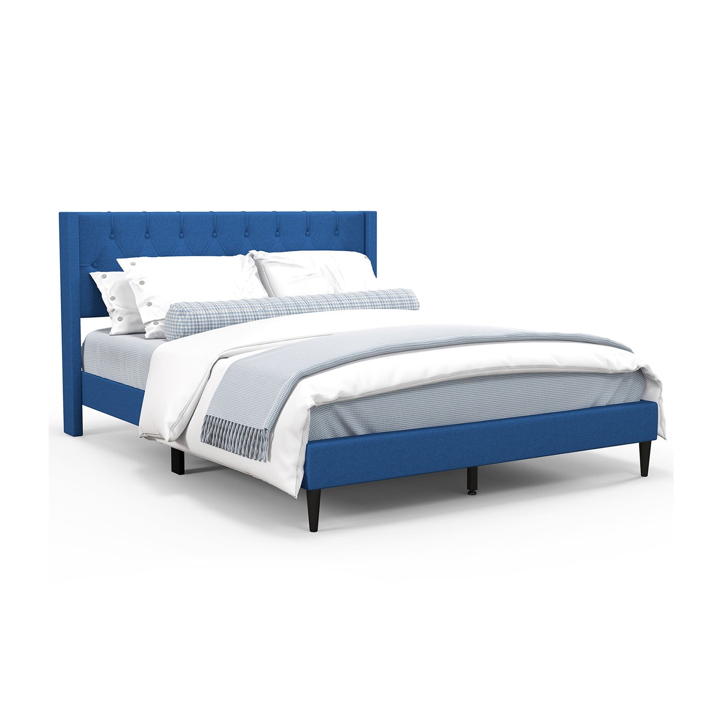 Queen Size Upholstered Platform Bed with Button Tufted Wingback Headboard