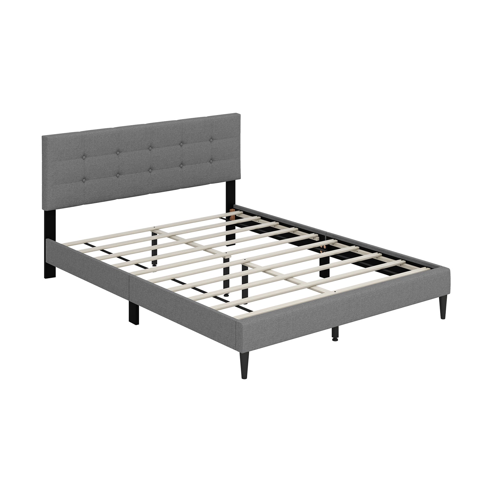 Queen Size Upholstered Platform Bed with Button Tufted Headboard-Gray - Gray