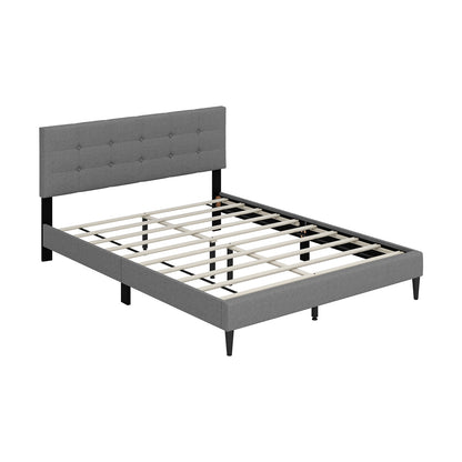Queen Size Upholstered Platform Bed with Button Tufted Headboard-Gray - Gray
