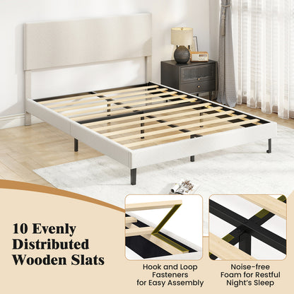 Queen Size Velvet Bed Frame Upholstered Platform Bed with Chevron Headboard Beige