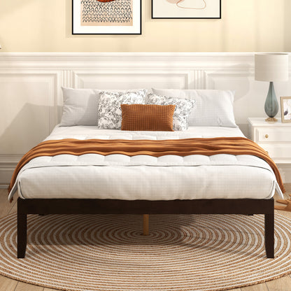 Queen Size Wood Bed Frame with Wooden Slats Support and Rubber Wood Legs