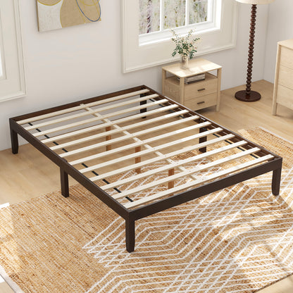 Queen Size Wood Bed Frame with Wooden Slats Support and Rubber Wood Legs