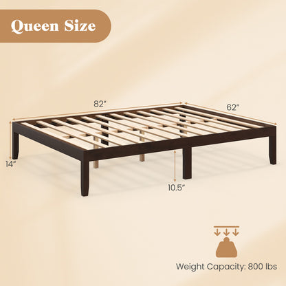 Queen Size Wood Bed Frame with Wooden Slats Support and Rubber Wood Legs