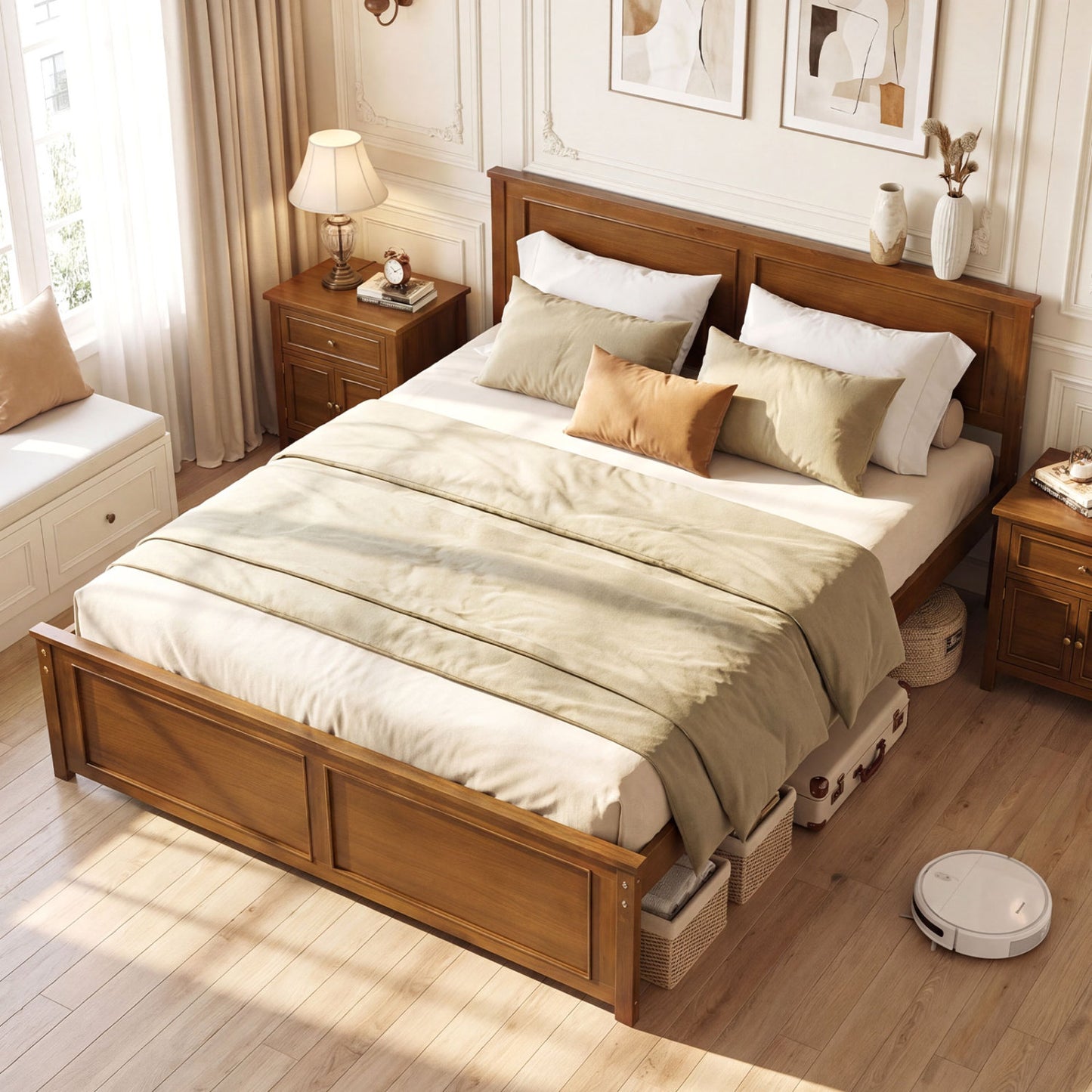 Twin Size Wooden Platform Bed Frame with Headboard
