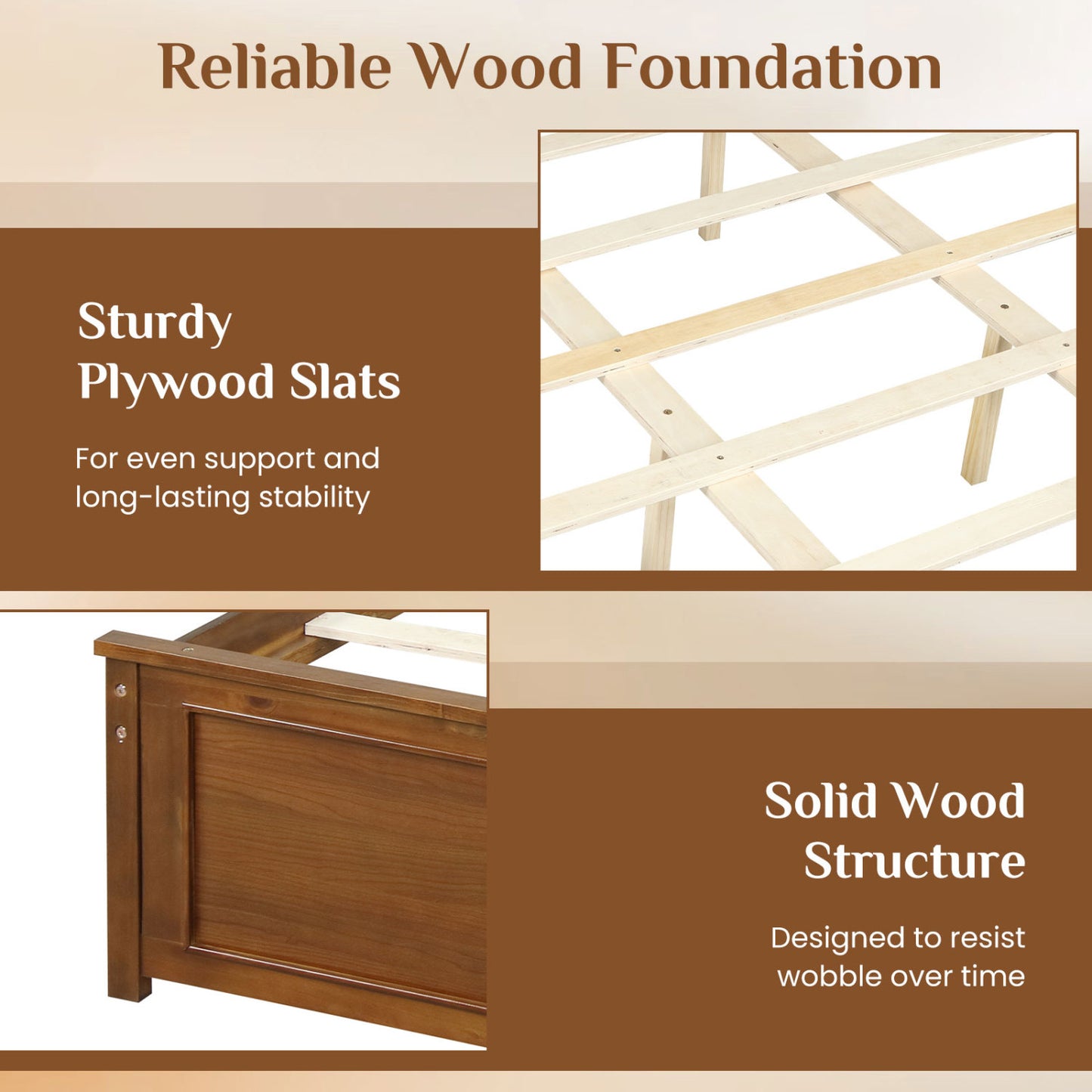 Twin Size Wooden Platform Bed Frame with Headboard