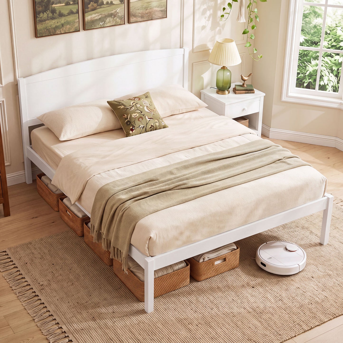 Queen Platform Bed Frame with Curved Headboard - Walnut