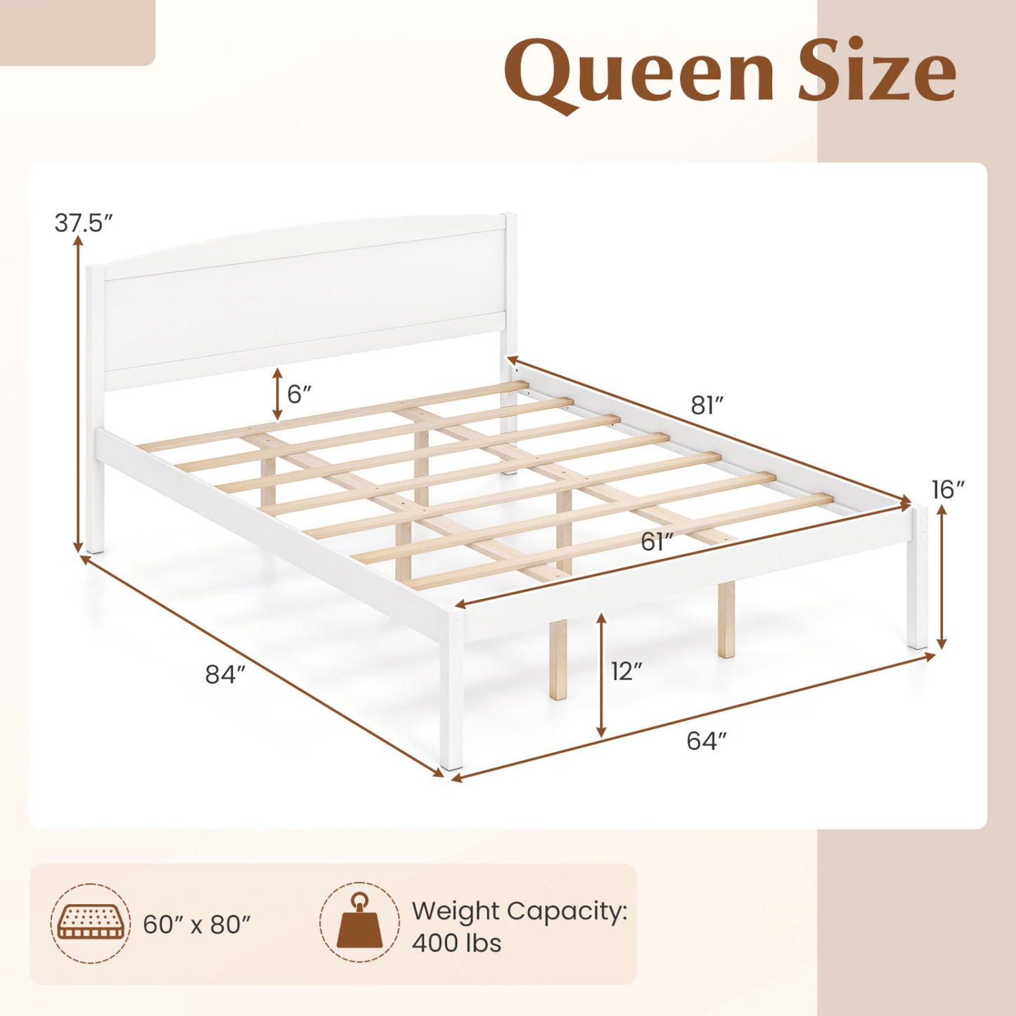 Queen Platform Bed Frame with Curved Headboard - Walnut