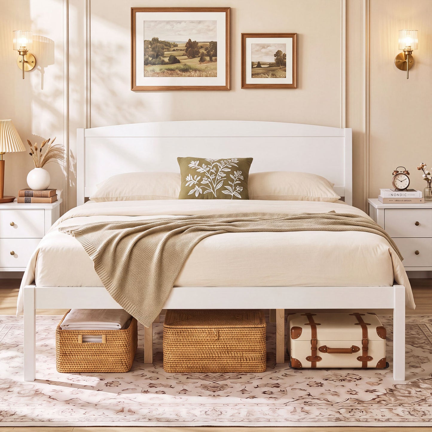 Queen Platform Bed Frame with Curved Headboard - Walnut