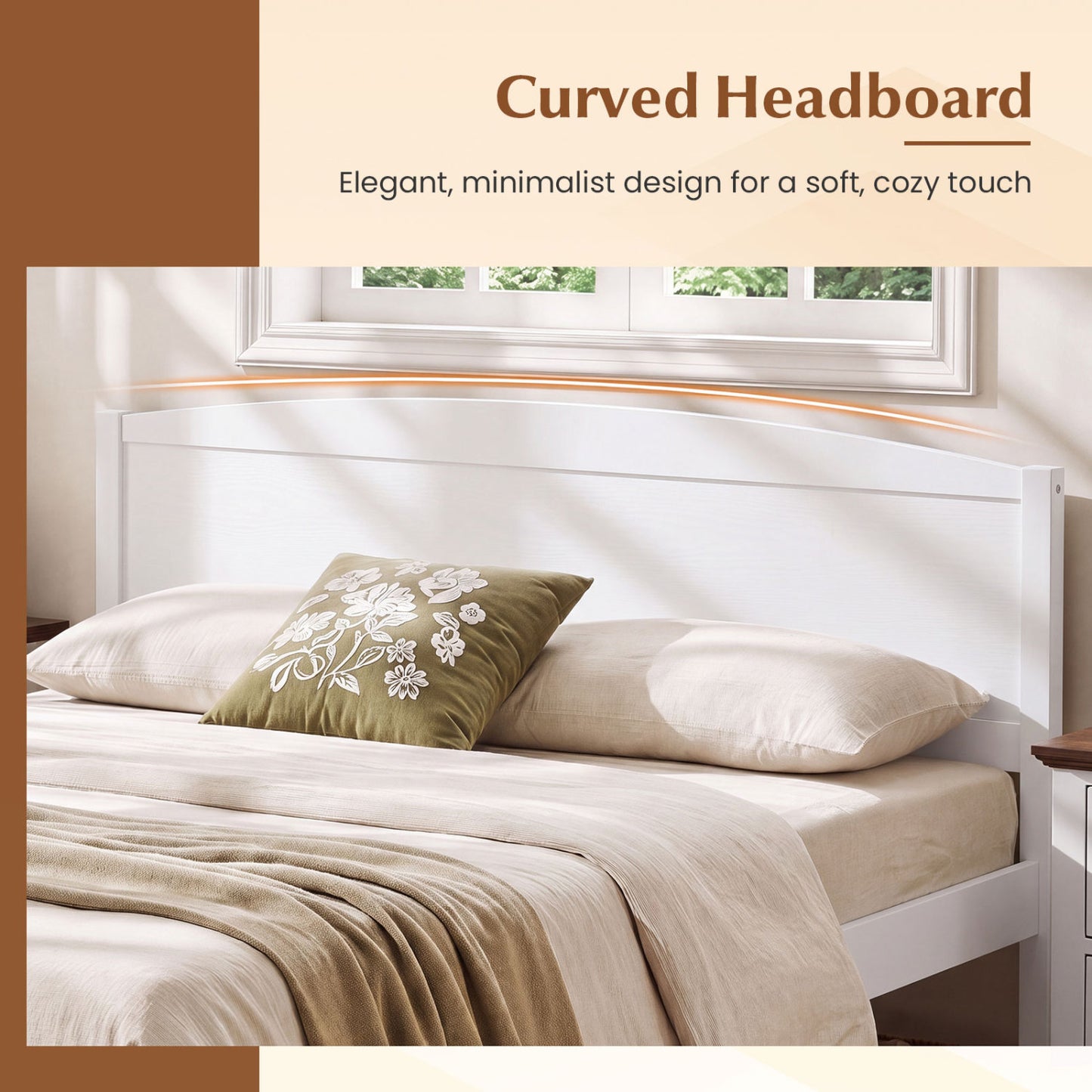 Queen Platform Bed Frame with Curved Headboard - Walnut