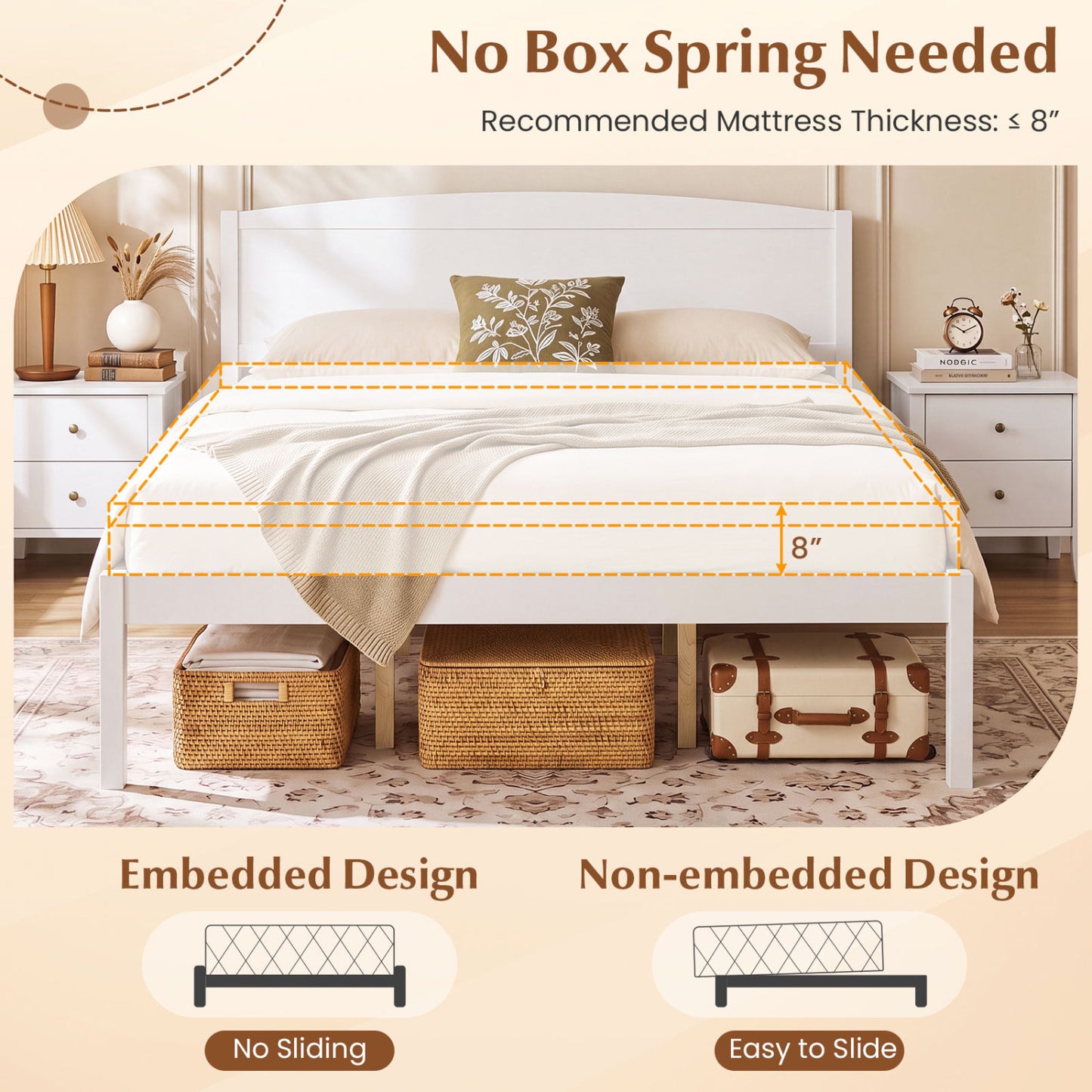 Queen Platform Bed Frame with Curved Headboard - Walnut