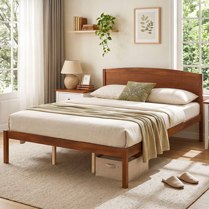 Queen Platform Bed Frame with Curved Headboard - Walnut