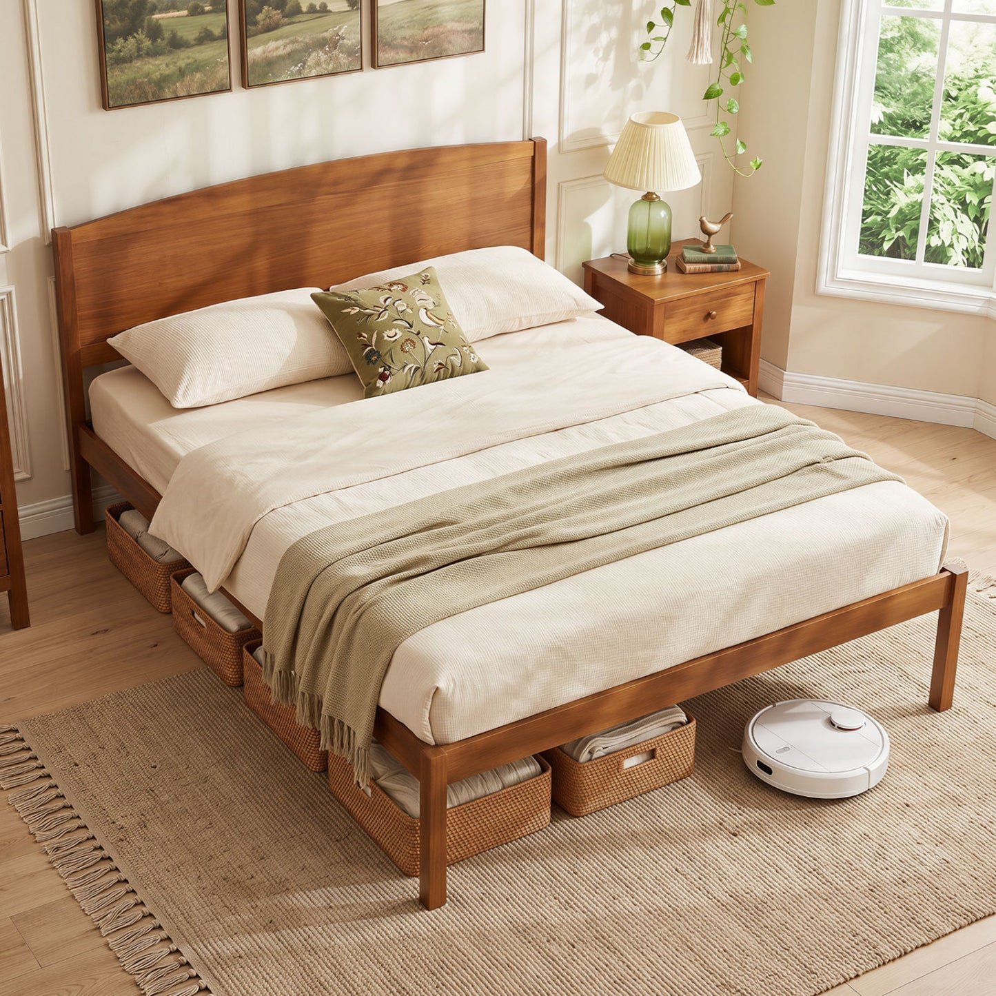 Queen Platform Bed Frame with Curved Headboard - Walnut