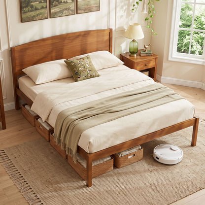 Queen Platform Bed Frame with Curved Headboard - Walnut