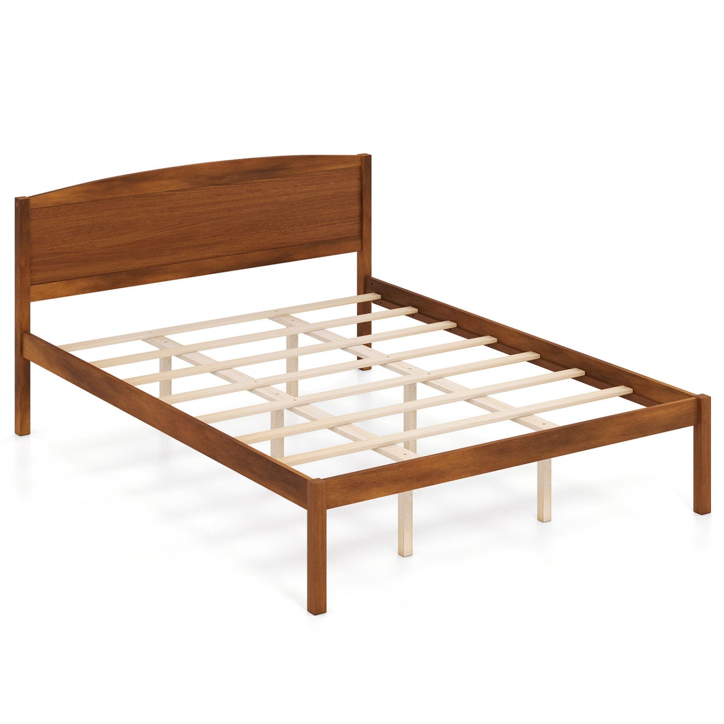 Queen Platform Bed Frame with Curved Headboard - Walnut