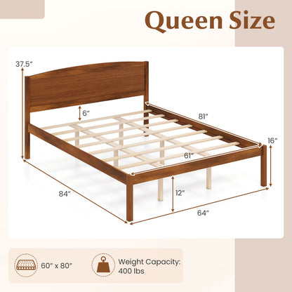 Queen Platform Bed Frame with Curved Headboard - Walnut