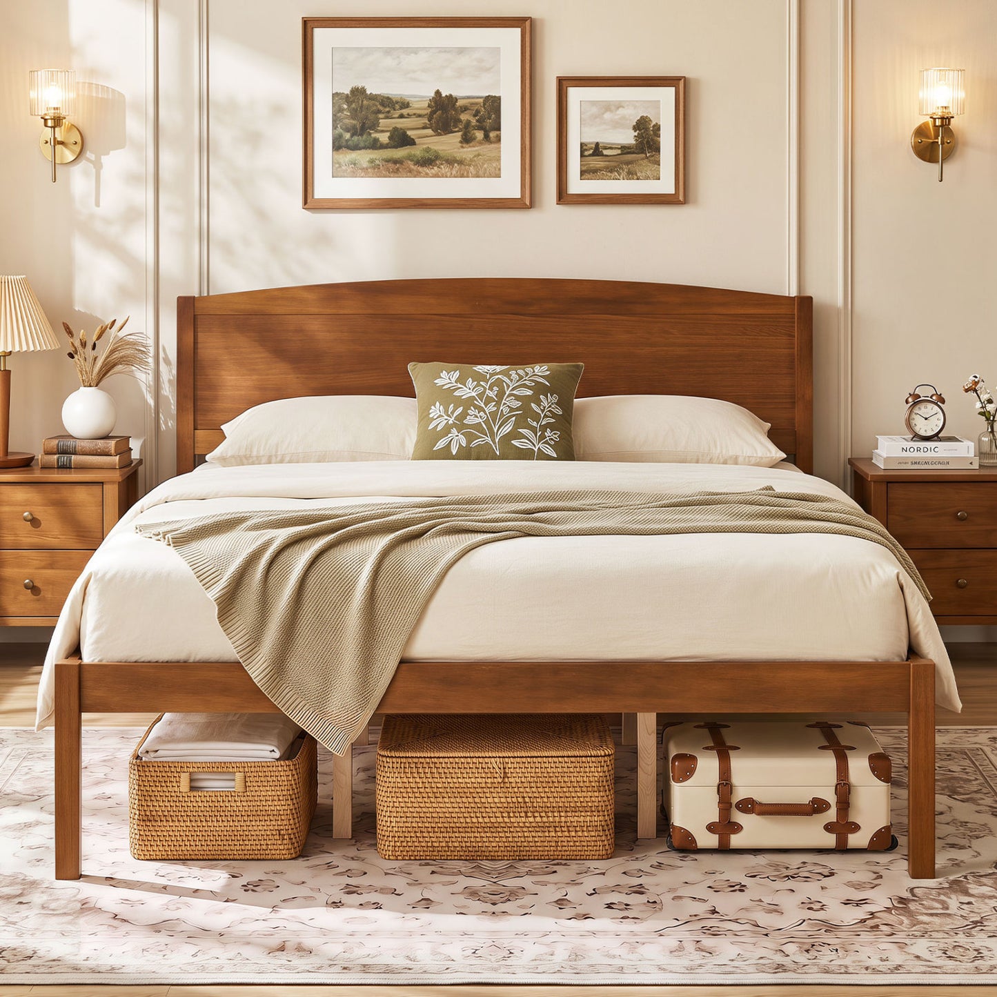 Queen Platform Bed Frame with Curved Headboard - Walnut