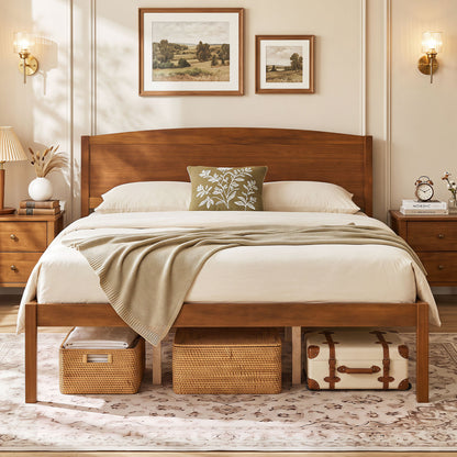 Queen Platform Bed Frame with Curved Headboard - Walnut