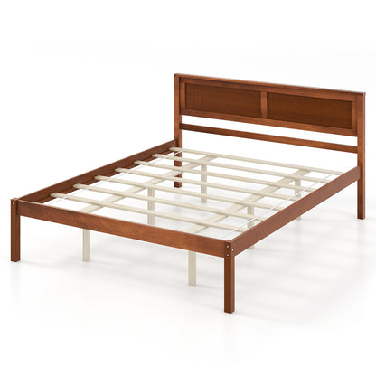 Twin/Full/Queen Size Bed Frame with Wooden Headboard and Slat Support-Full Size - Queen Size