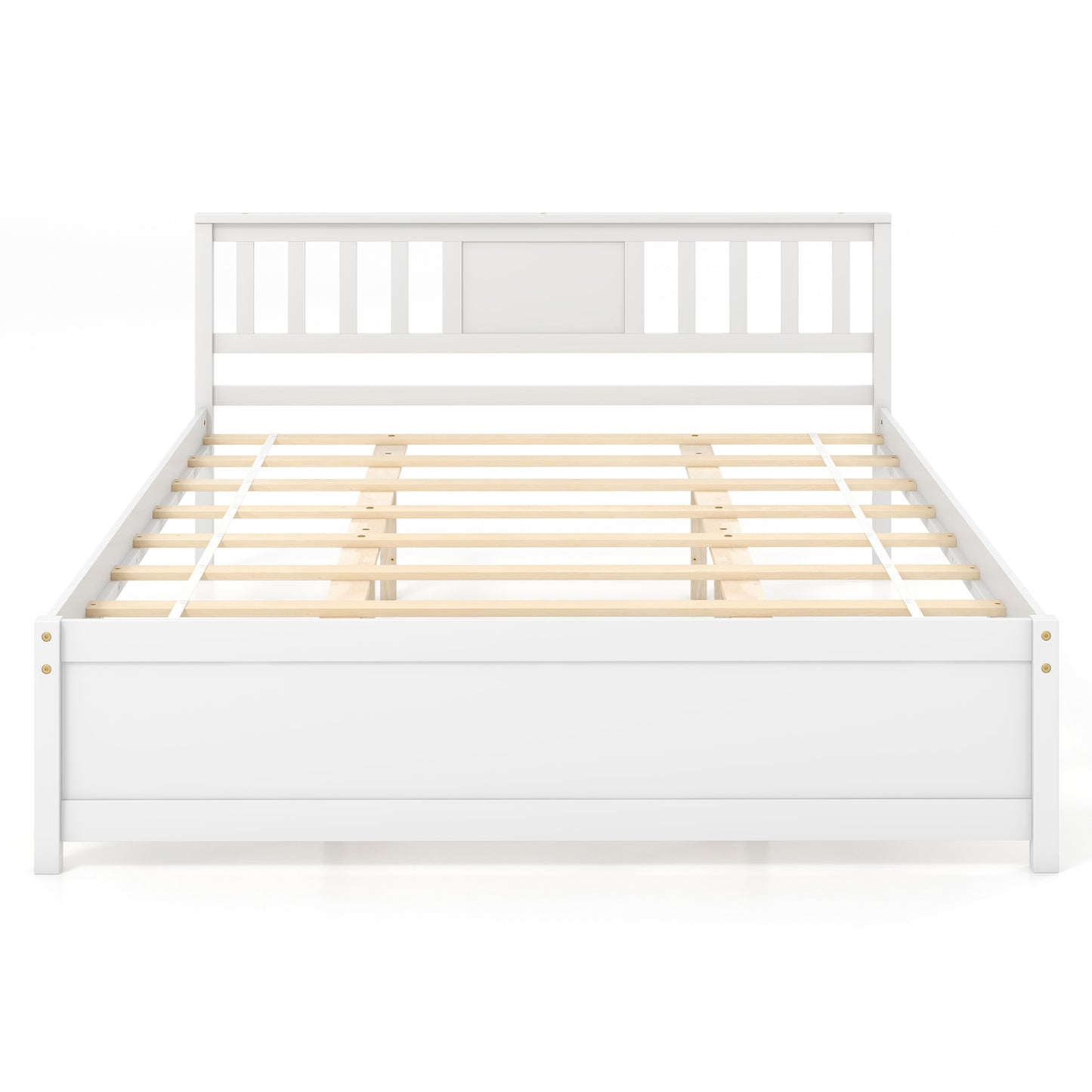 Wooden Platform Bed with Headboard and Wood Slat Support White