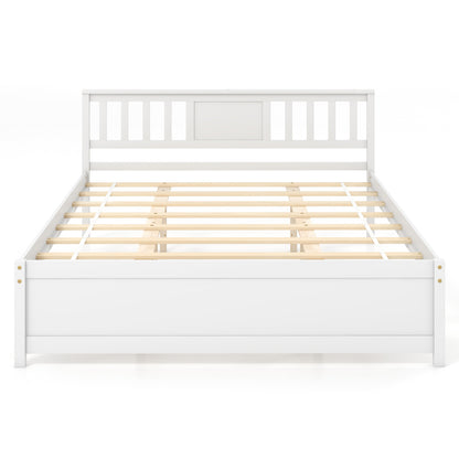 Wooden Platform Bed with Headboard and Wood Slat Support White
