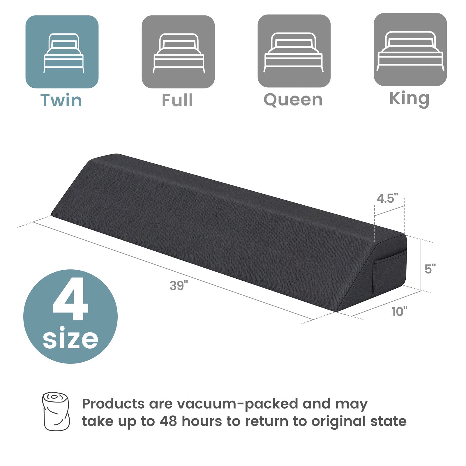 Bed Wedge Pillow with Storage Bag-Full Size - Twin Size
