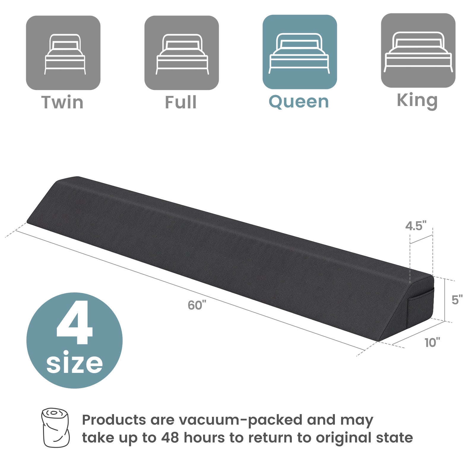 Bed Wedge Pillow with Storage Bag-Full Size - Queen Size