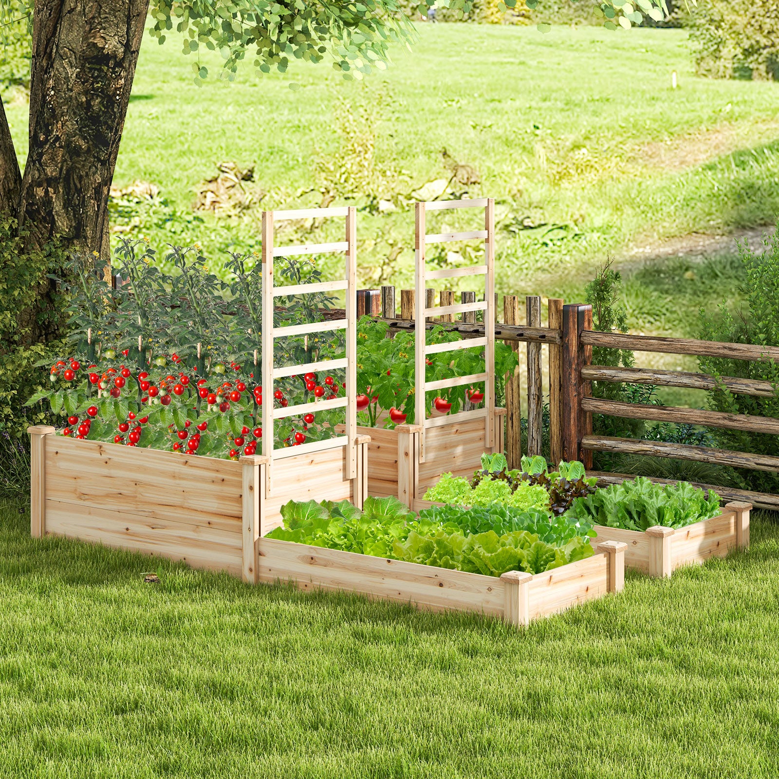 Raised Garden Bed with Trellis-Natural