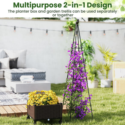 Raised Garden Bed Adjustable with Plant Box and Trellis with Lockable Wheels