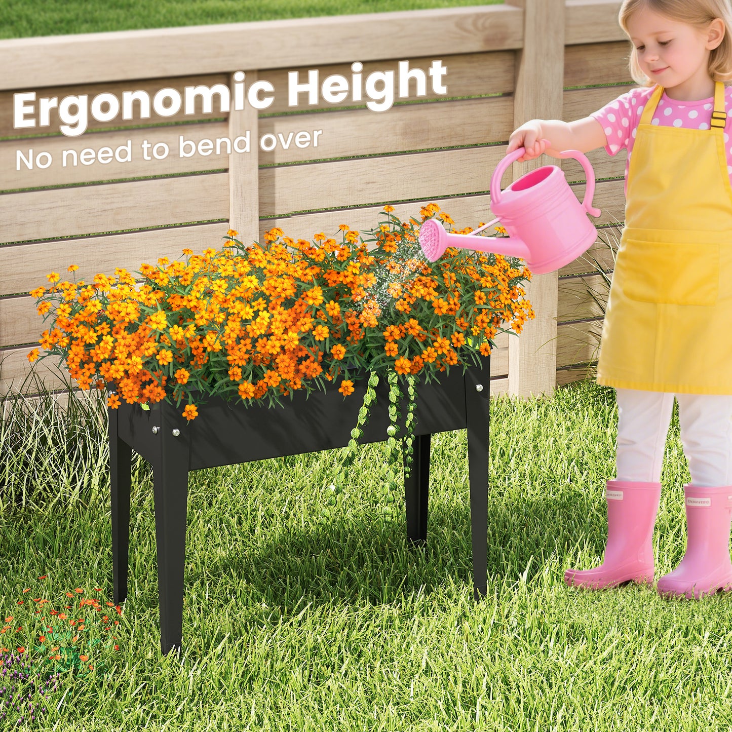 Raised Garden Bed Elevated Metal Planter Box with Legs Drainage Holes-S