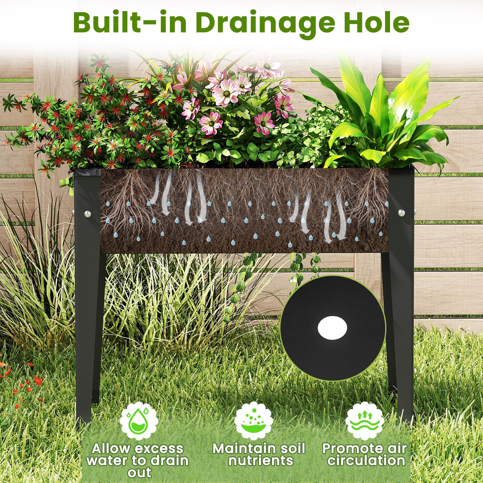 Raised Garden Bed Elevated Metal Planter Box with Legs Drainage Holes-S
