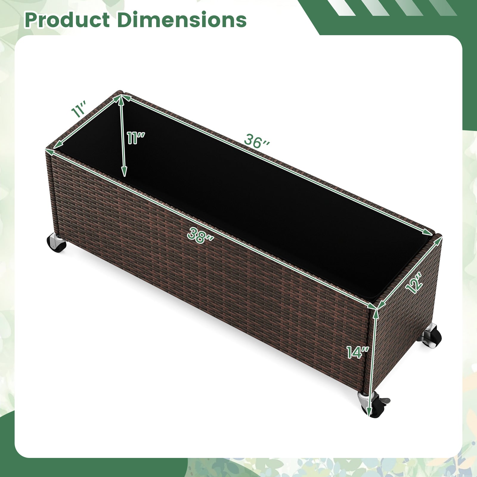 Raised Garden Bed PE Rattan Wicker Patio Planter Box with Wheels and Liner