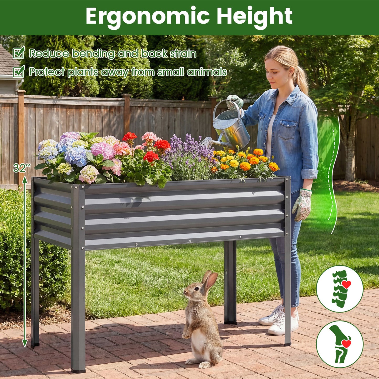 Raised Garden Bed Set of 2 Electro-Coating Metal Large Elevated Planter Box
