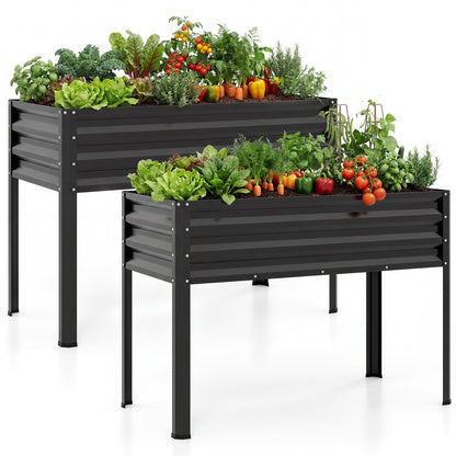 Raised Garden Bed Set of 2 Electro-Coating Metal Large Elevated Planter Box