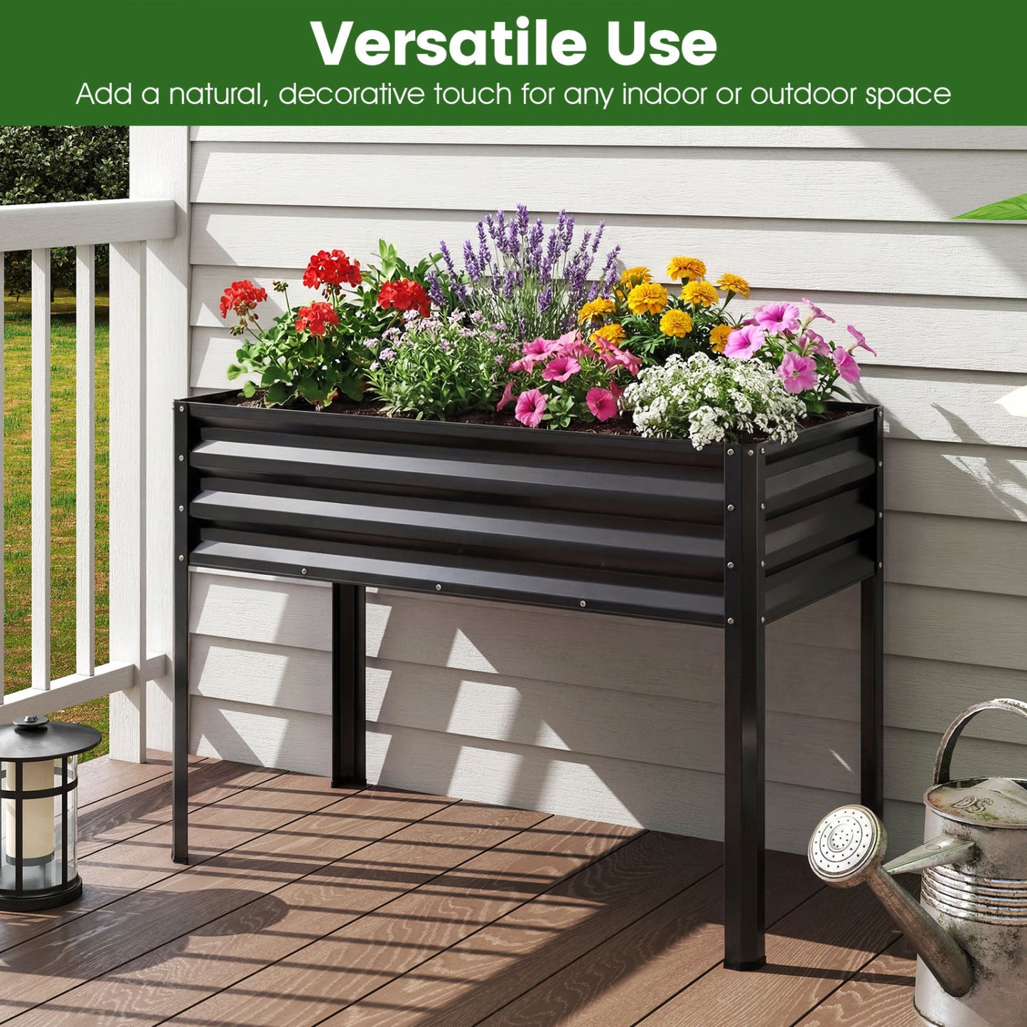 Raised Garden Bed Set of 2 Electro-Coating Metal Large Elevated Planter Box