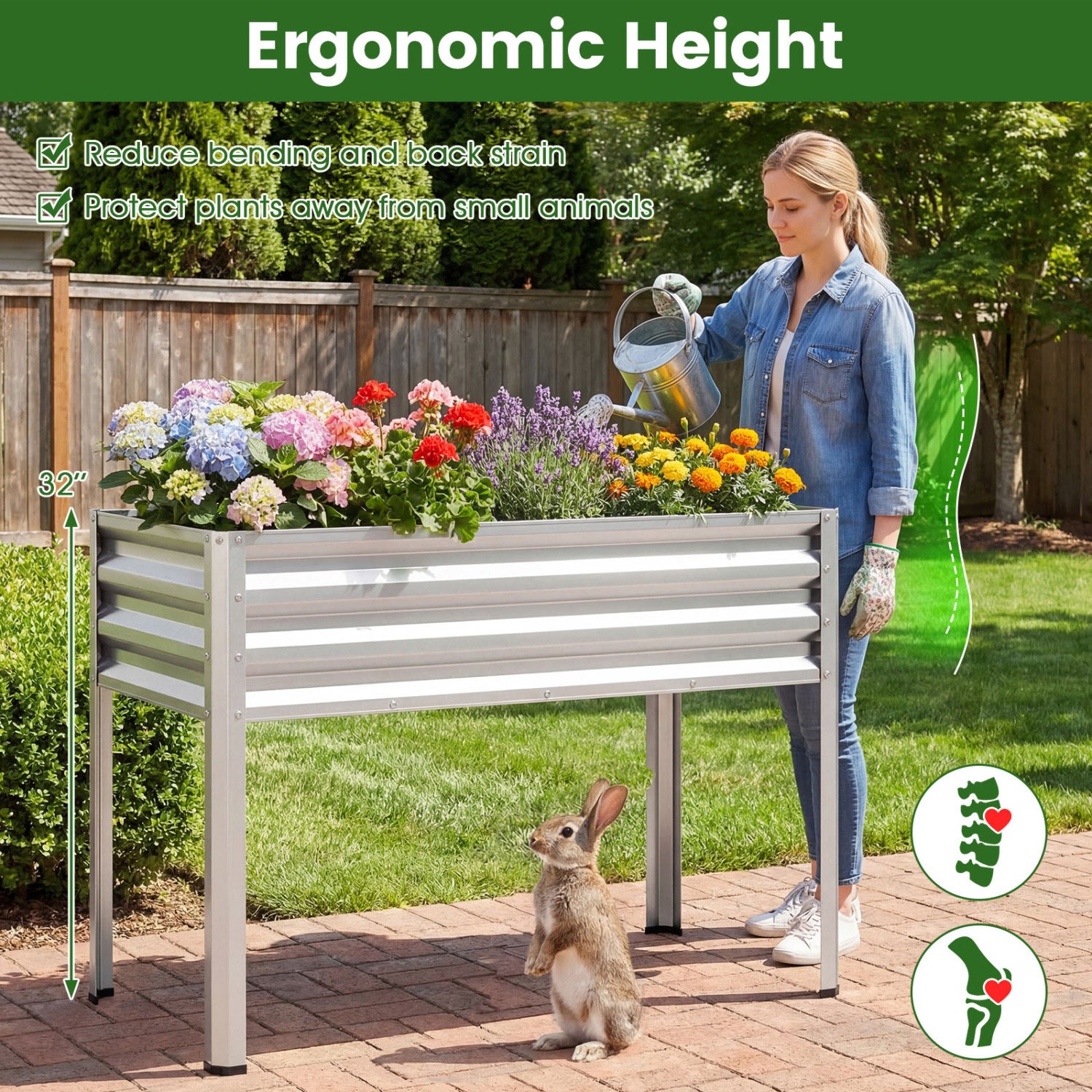 Raised Garden Bed with Legs Electro-Coating Metal Large Elevated Planter Box
