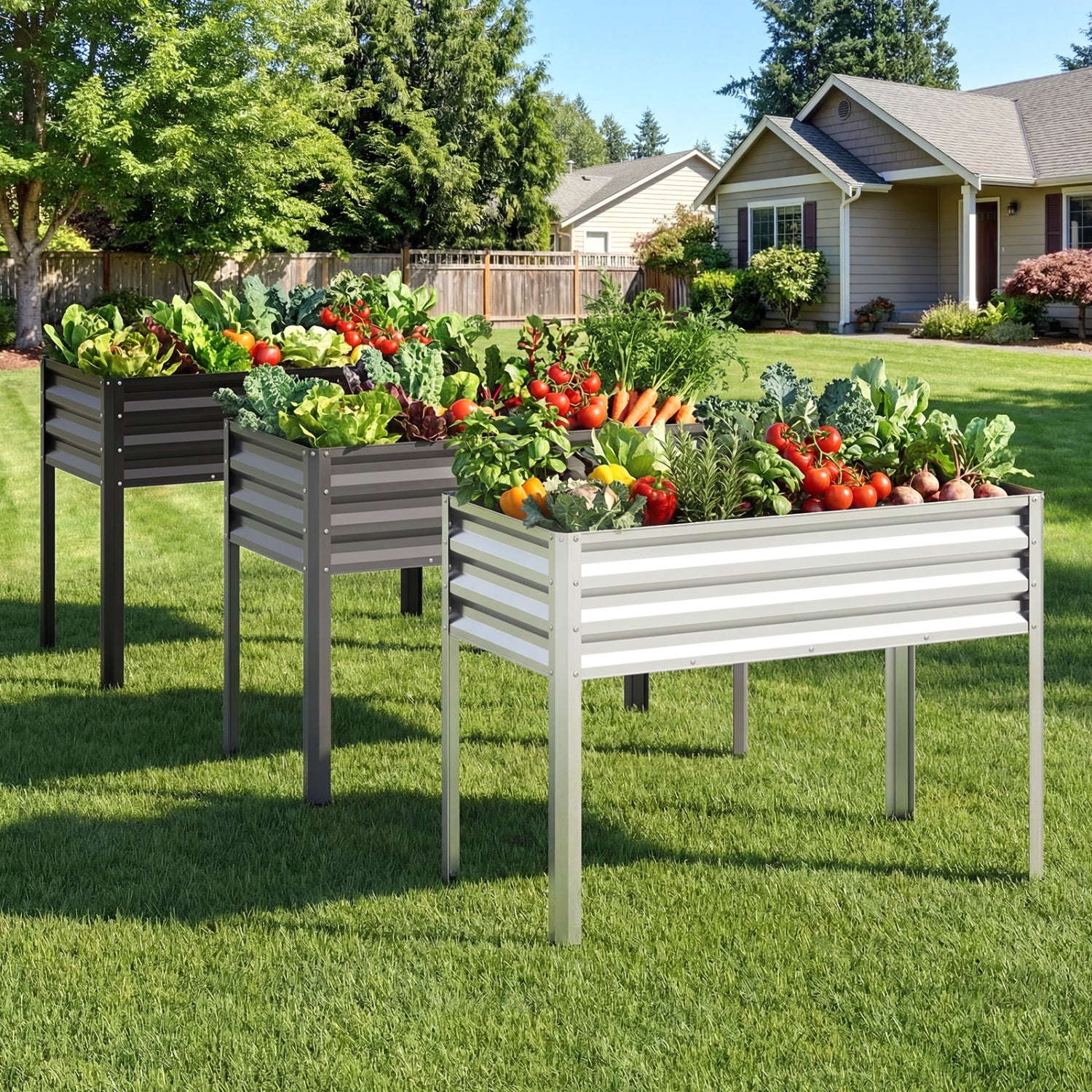 Raised Garden Bed with Legs Electro-Coating Metal Large Elevated Planter Box