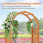 Raised Garden Bed with Lattice Trellis Ached Roof Wooden Elevated Planter Box-Brown