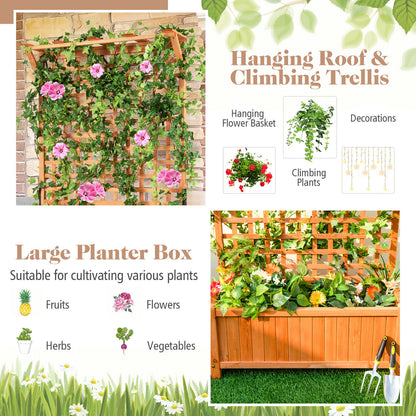 Raised Garden Bed with Trellis and Hanging Roof-Natural
