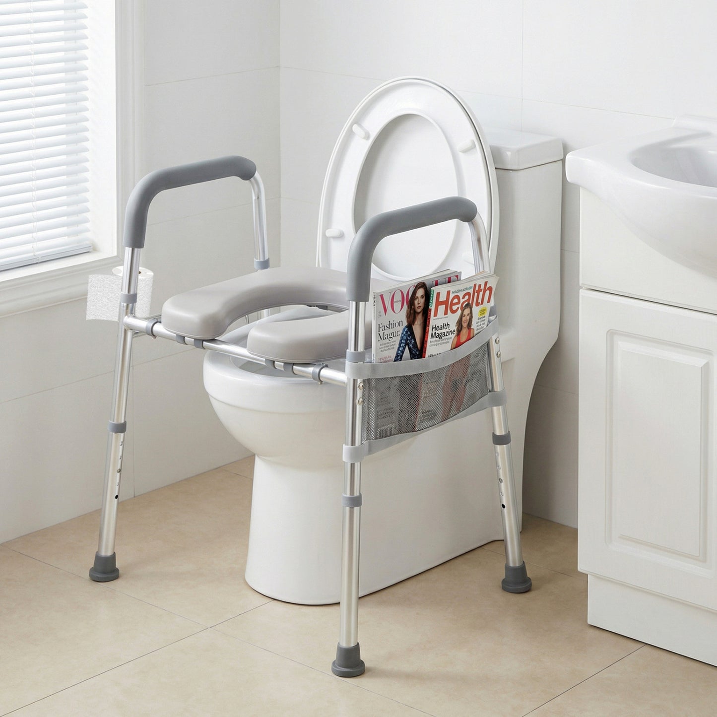 Raised Toilet Seat with Handles and Padded Arms for Seniors