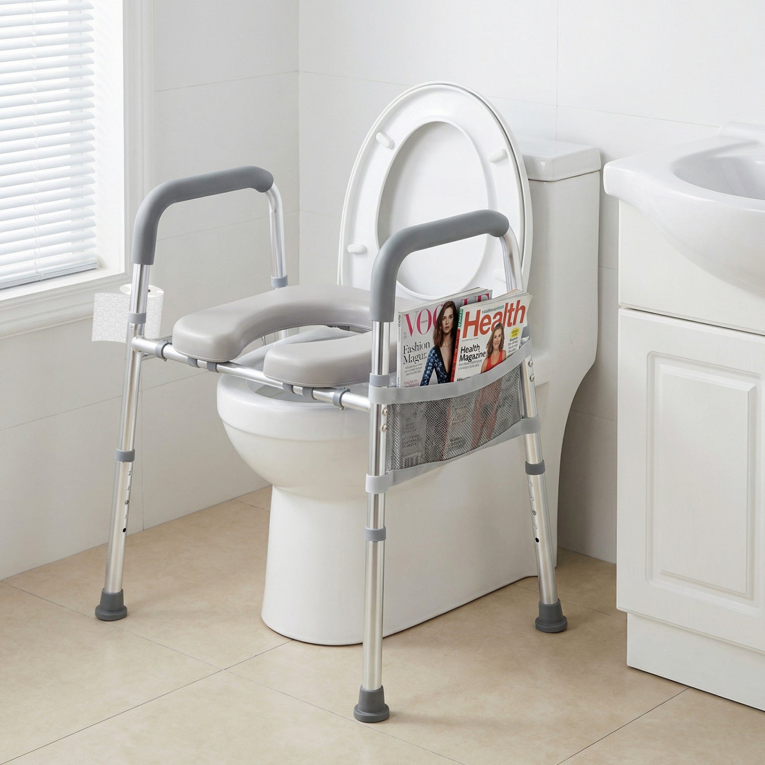 Raised Toilet Seat with Handles and Padded Arms for Seniors