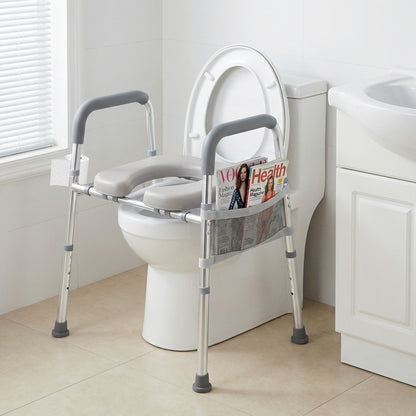 Raised Toilet Seat with Handles and Padded Arms for Seniors