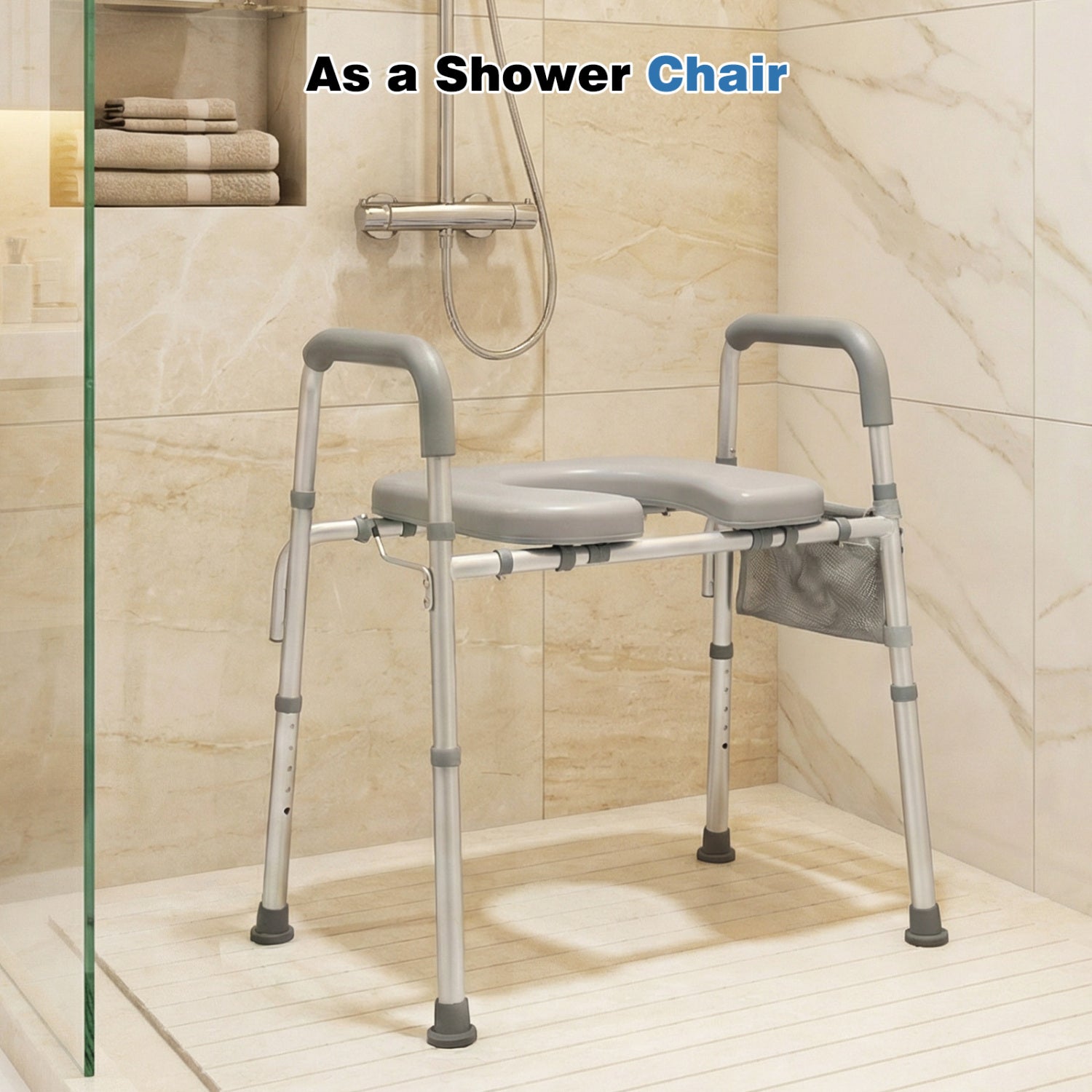 Raised Toilet Seat with Handles and Padded Arms for Seniors