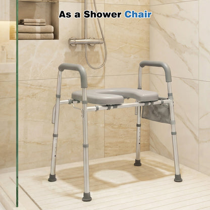 Raised Toilet Seat with Handles and Padded Arms for Seniors