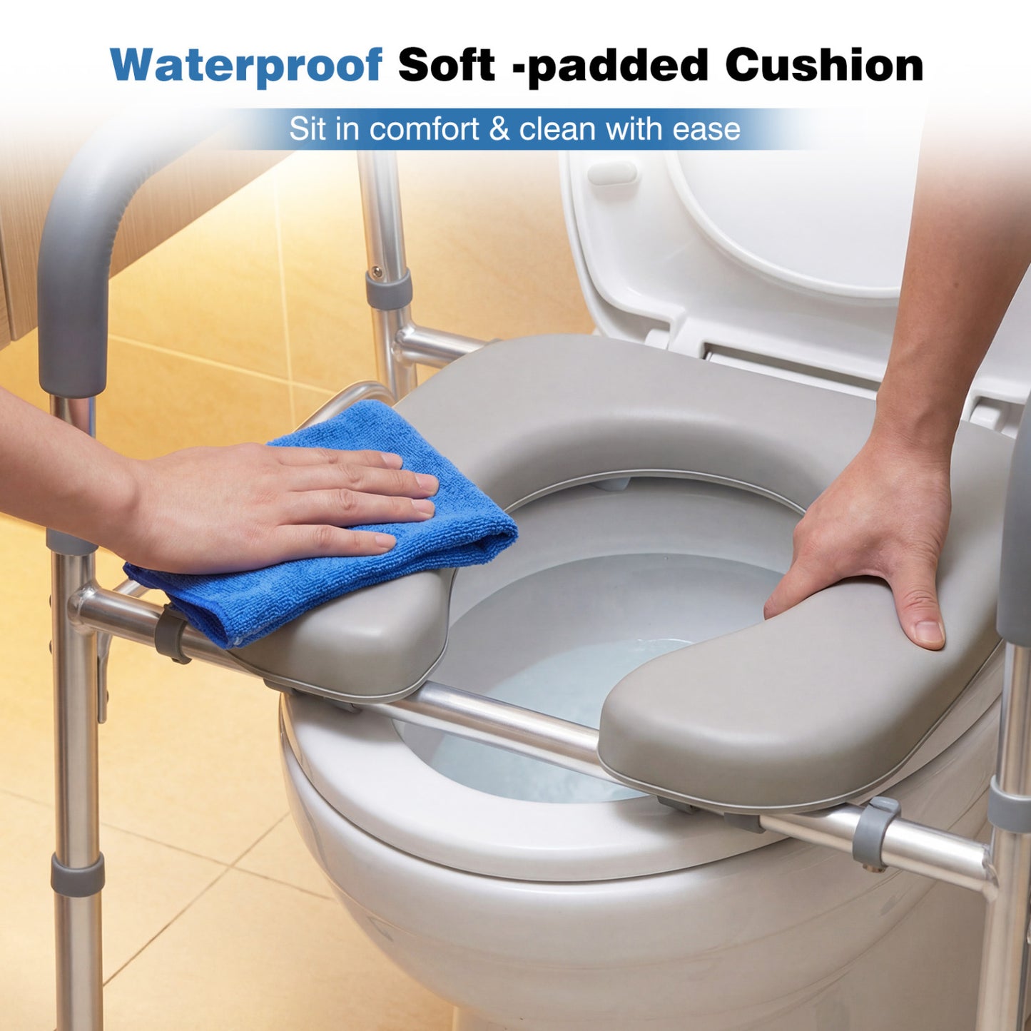 Raised Toilet Seat with Handles and Padded Arms for Seniors