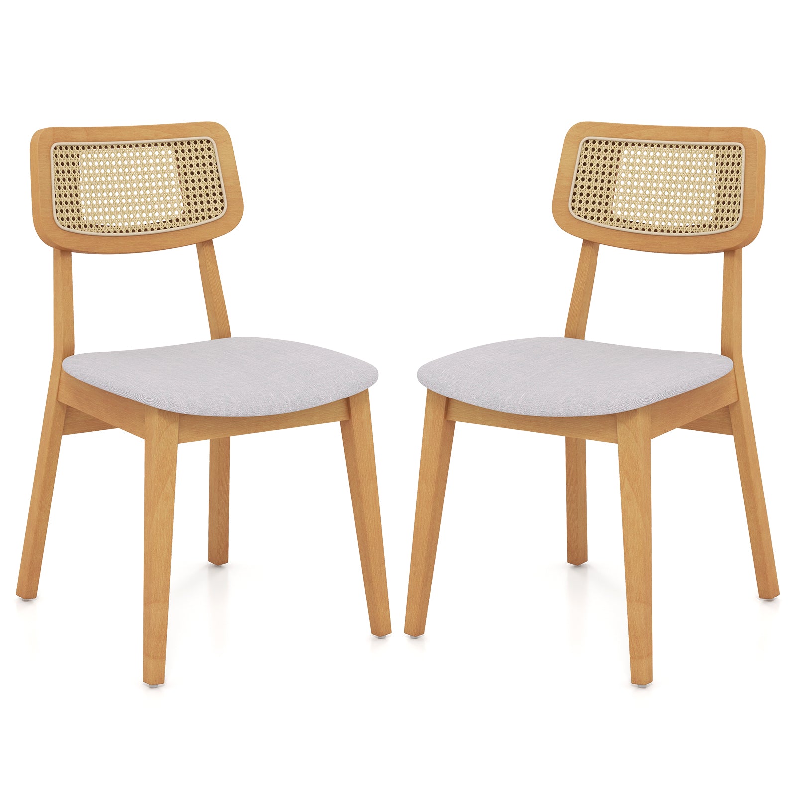 Rattan Dining Chair Set of 2 with Can Back and Rubber Wood Frame-Natural